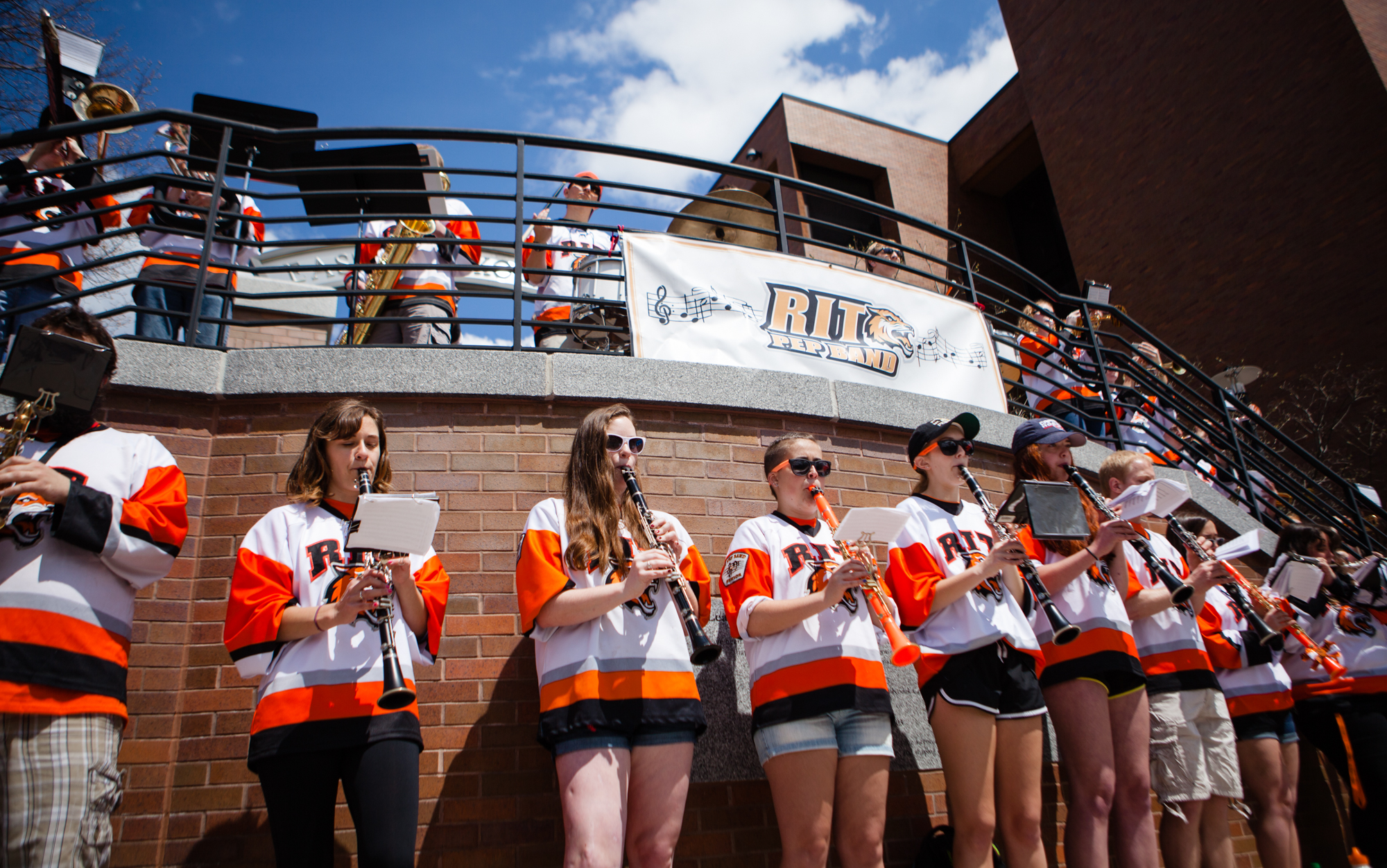 The RIT Rec Band performs for visitors during Imagine RIT: Innovation and Creativity Festival on the Rochester Institute of Technology campus in Rochester, N.Y., May 7, 2016. (Photo by Robert Moore) #imaginerit #ritpj