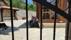 Old Albanian Men sitting in front of the Mosque in Janjeva